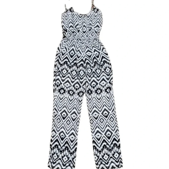 Aqua Black White Aztec Print Jumpsuit XS - Picture 1 of 4
